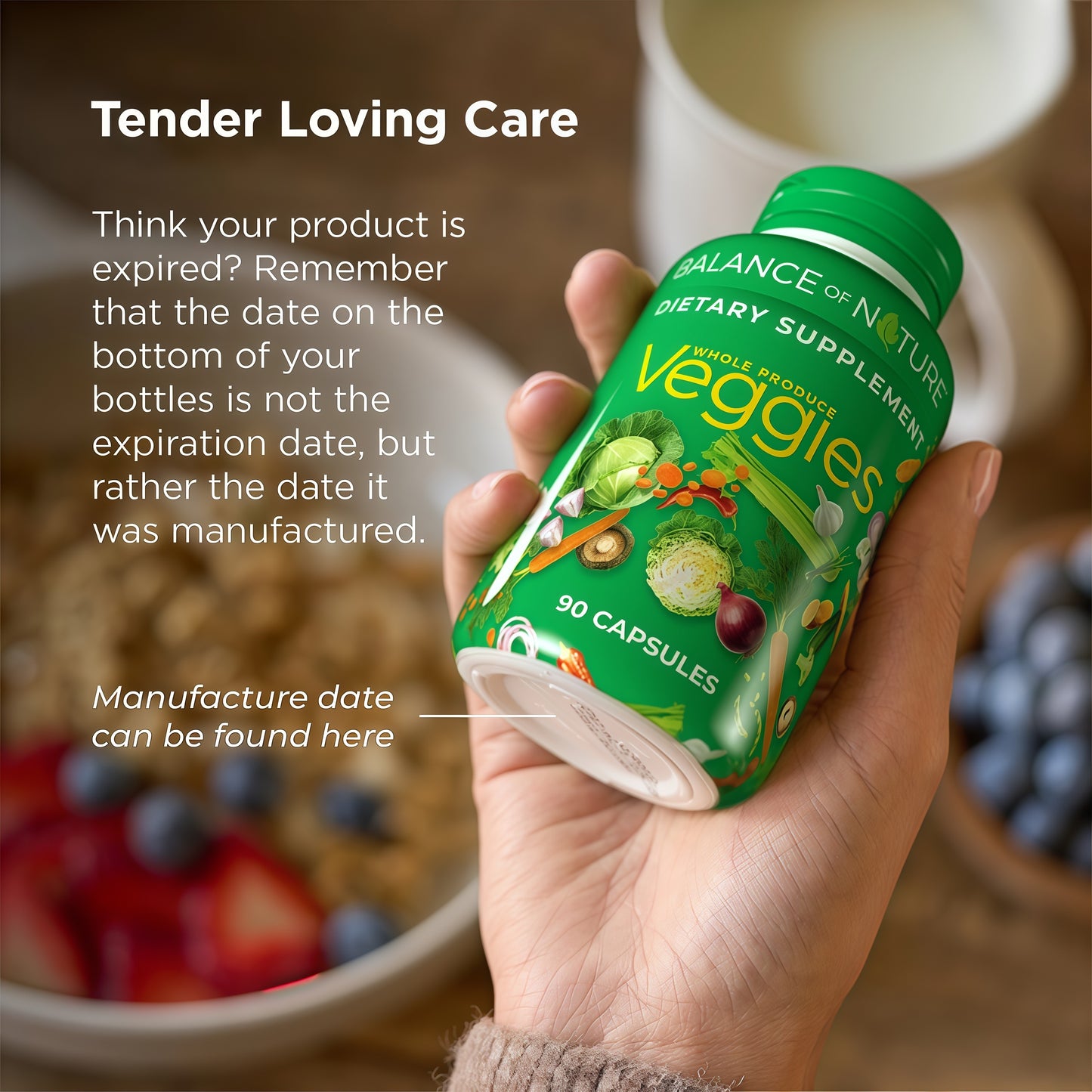 Balance of Nature Fruits & Veggies Supplements - Whole Fruit and Vegetable Ingredients for Women, Men, and Kids - 90 Fruits Capsules, 90 Veggies Capsules - 1 Set